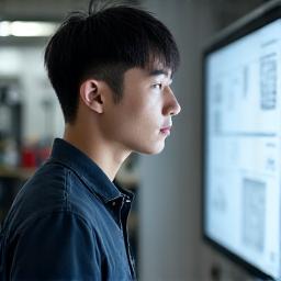 Leader Designer Kim Min-jun, a focused Korean man in a modern workshop.